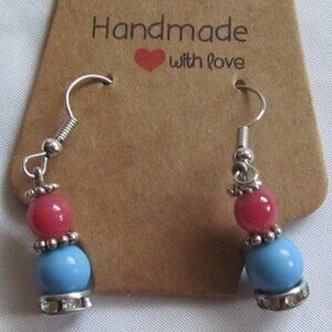**2/$10**pink and blue bead crystal earrings homemade